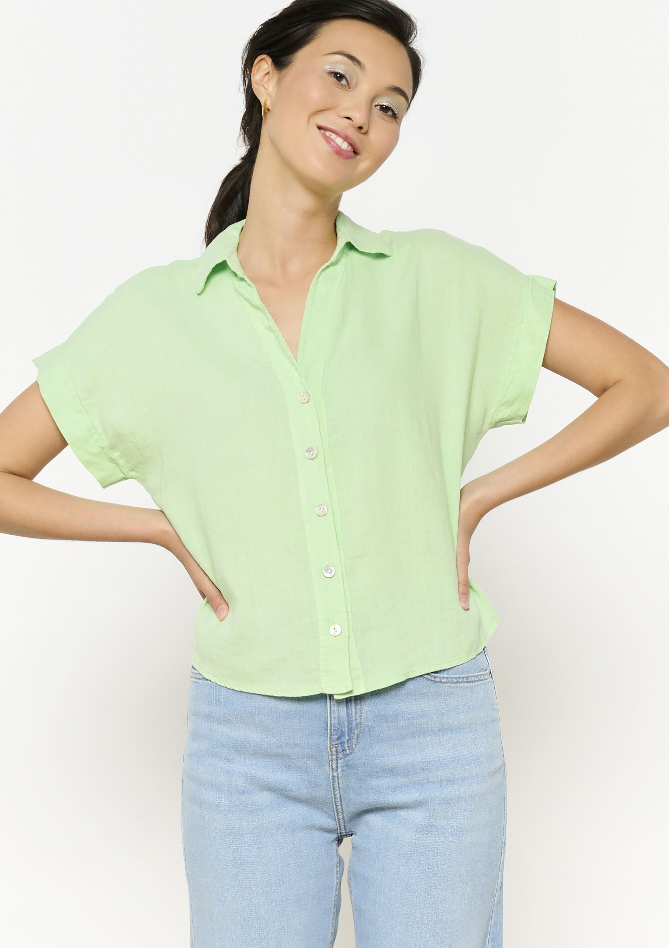 Linnen blouse met knoopsluiting - GREEN APPLE - 05702839_1783
