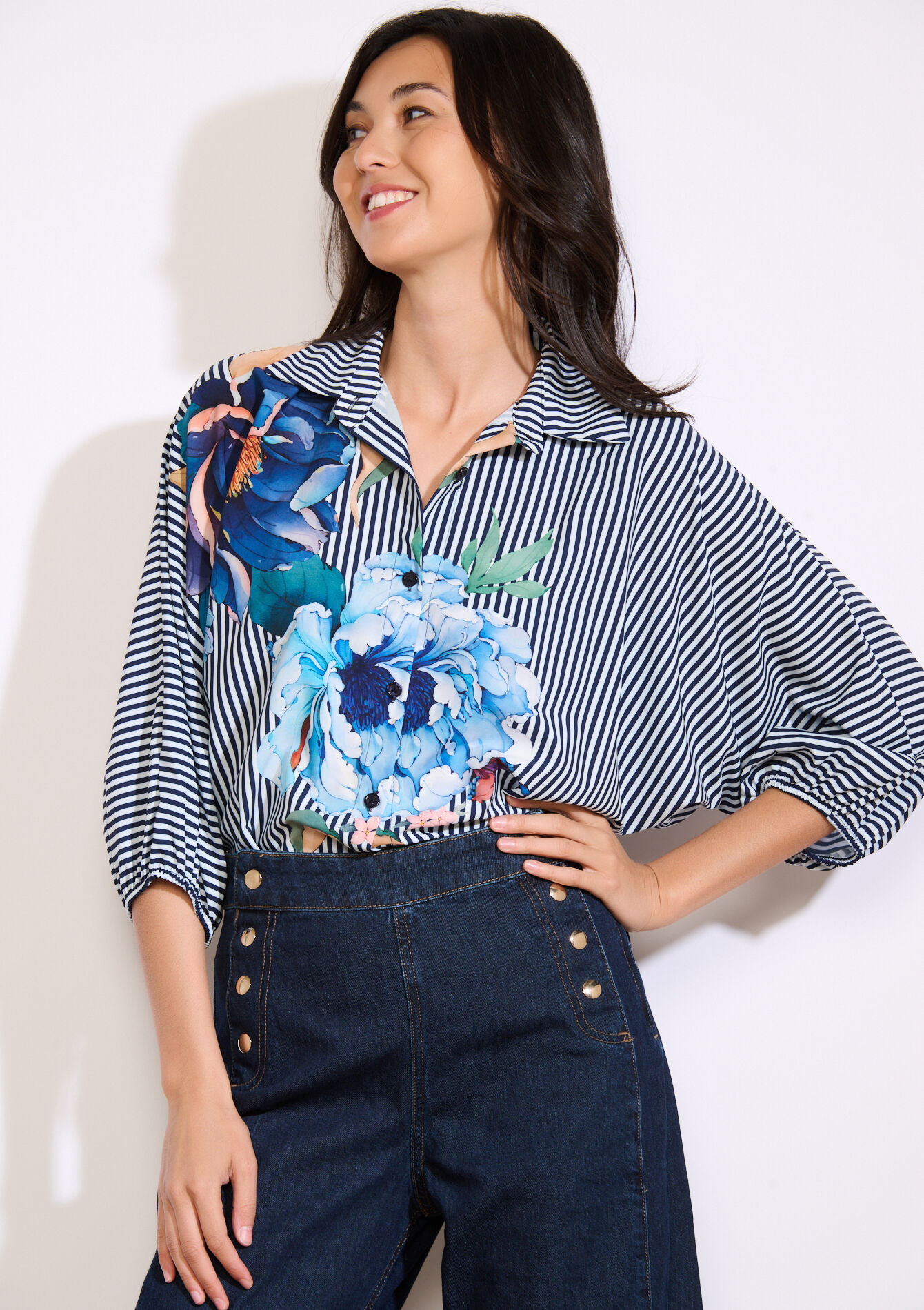 Overhemd met strepen en bloemenprint, Overhemd met strepen en bloemenprint - OFFWHITE - 05702957_1001