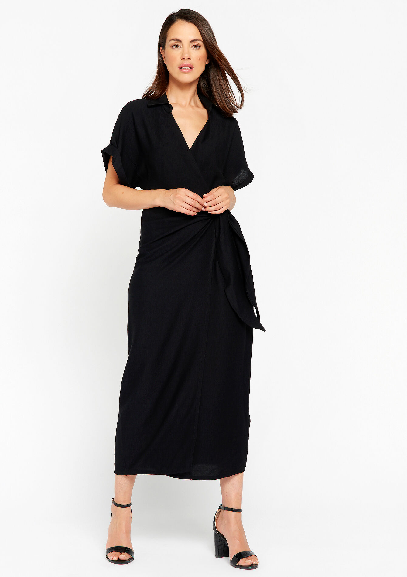 Wikkeljurk in kreukstof - BLACK - 08602150_1119