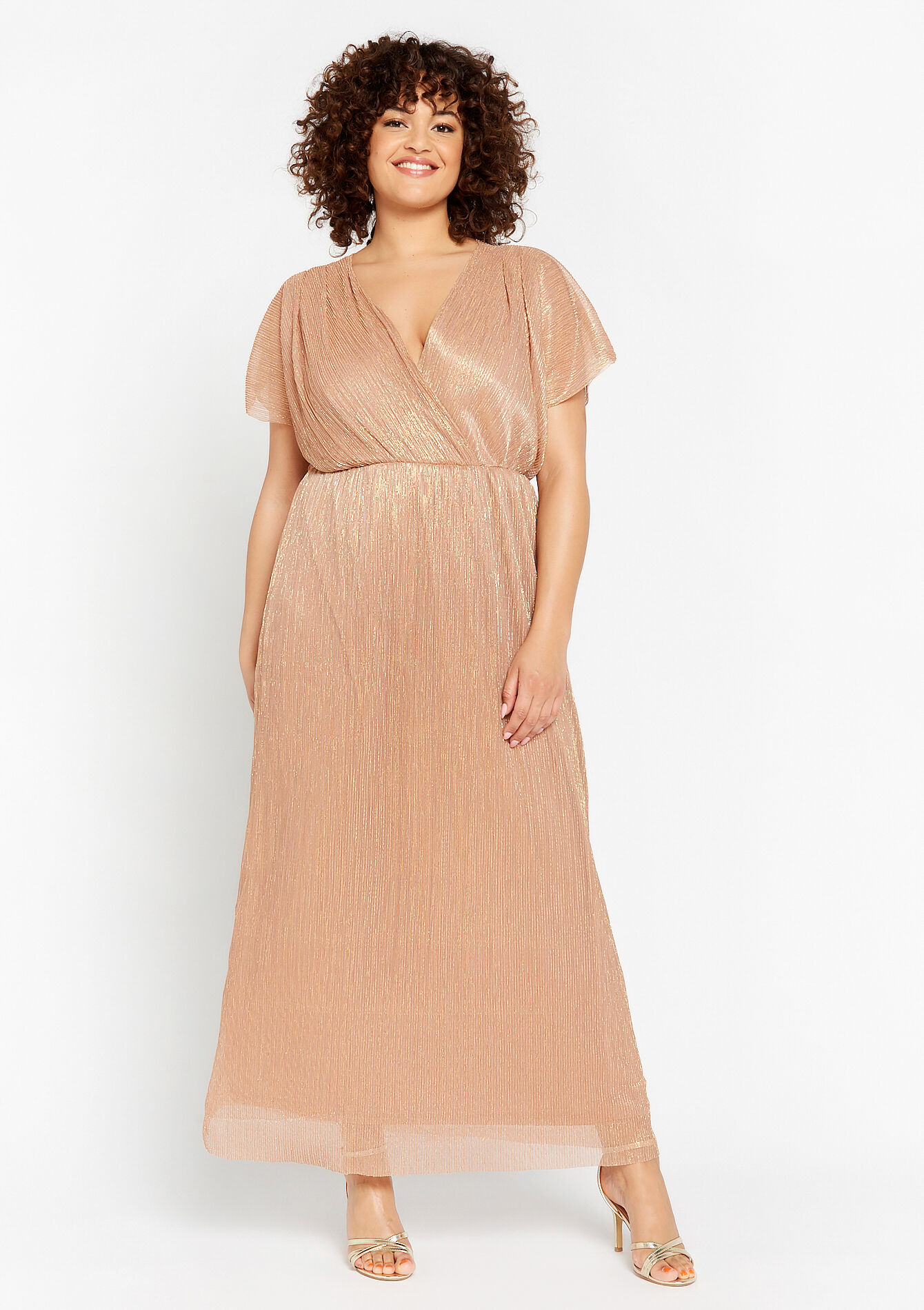 Maxi dress with pleating - CHAMPAGNE SAND - 08601946_4007