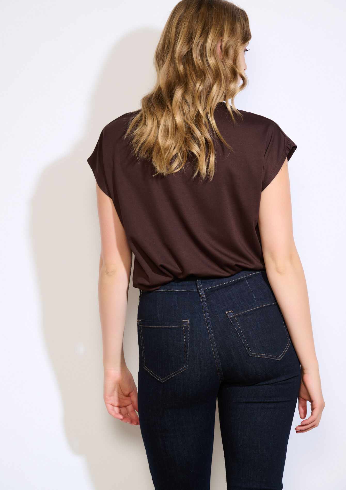 T-shirt fluide à épaules cap - BROWN DARK CHOCOLATE - 02301869_3720