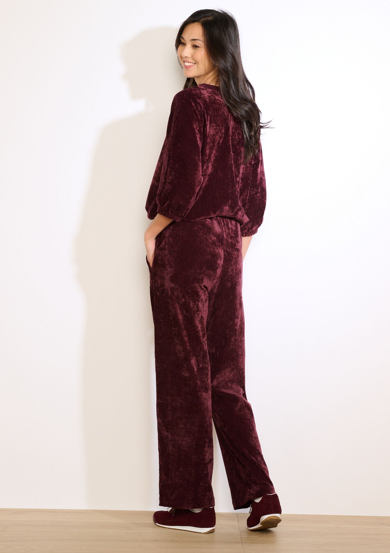 Velvet jogger pants - AUBERGINE - 15100415_1537