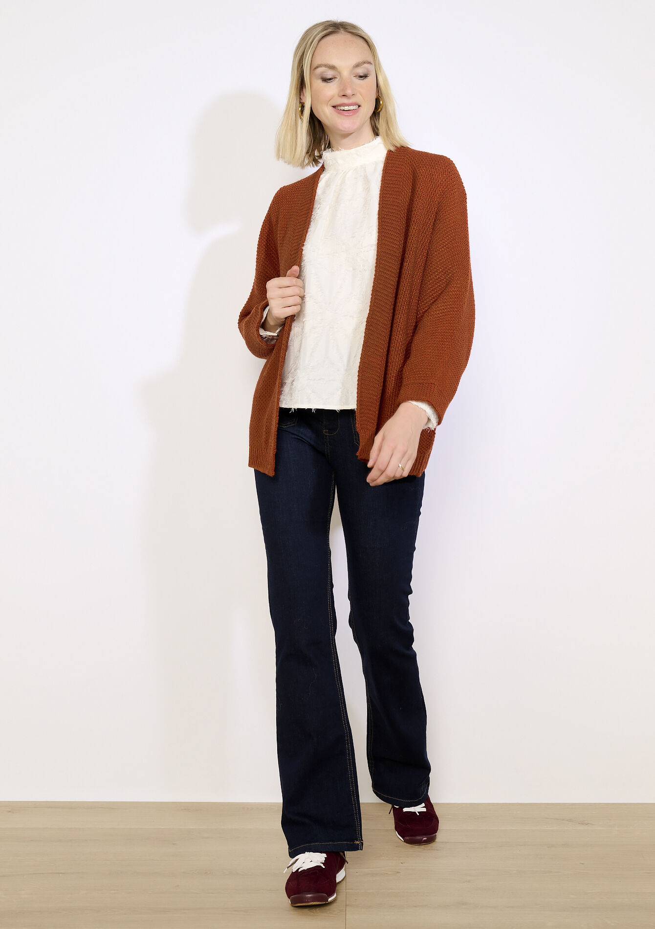 Open knit cardigan, Open knit cardigan - TERRACOTTA - 04101369_5303