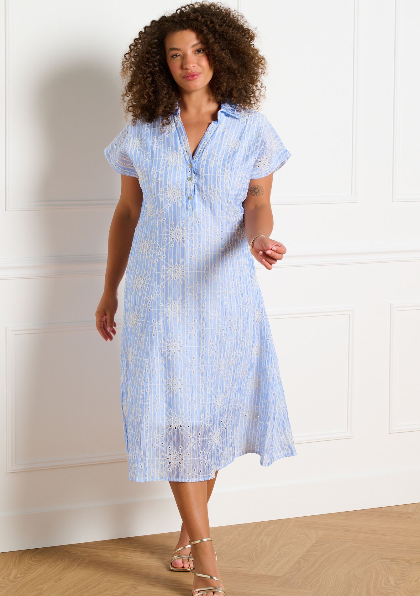 Midi jurk met borduursel, , back