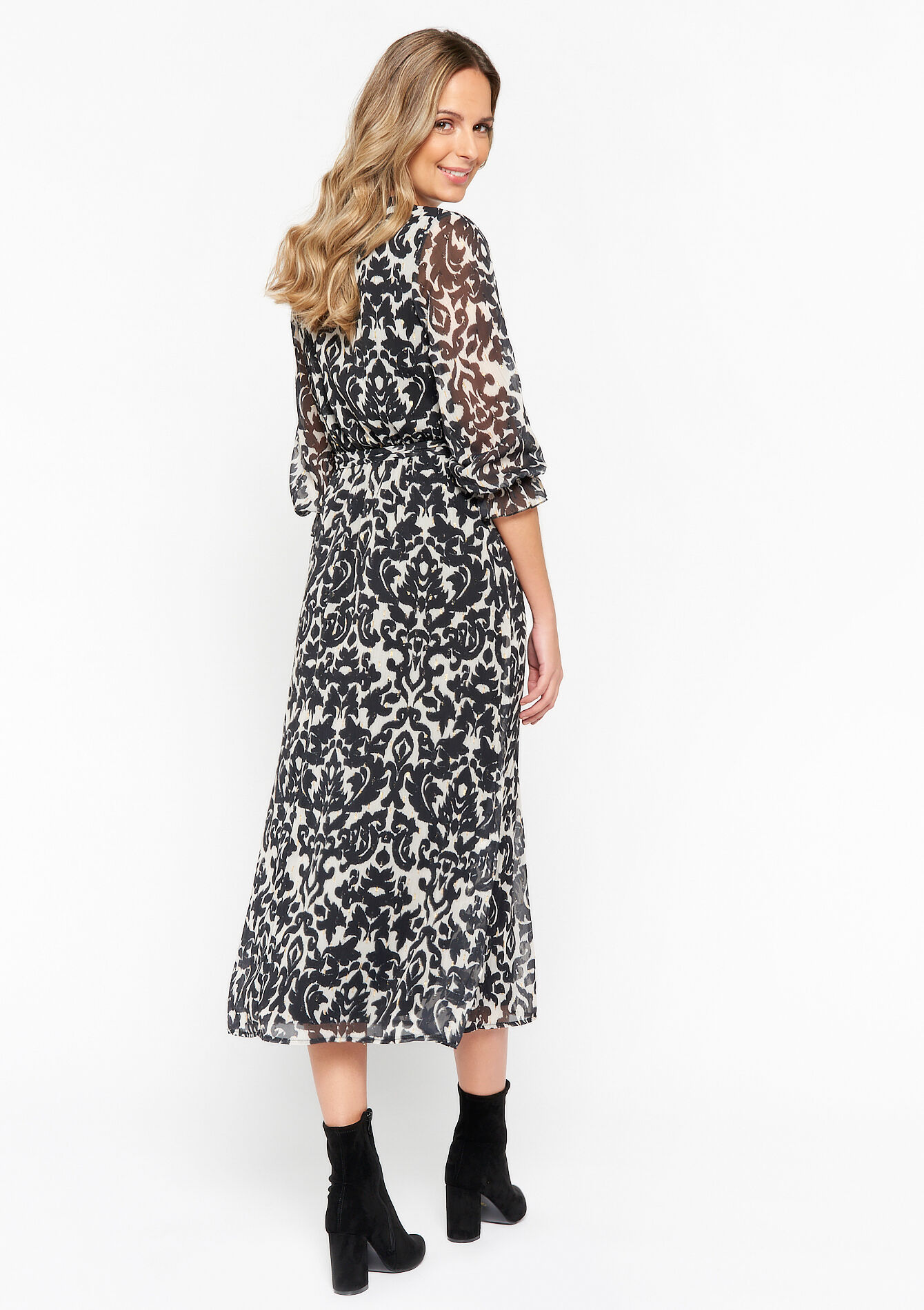 Wrap dress with lurex, Wrap dress with lurex - BLACK - 08601865_1119