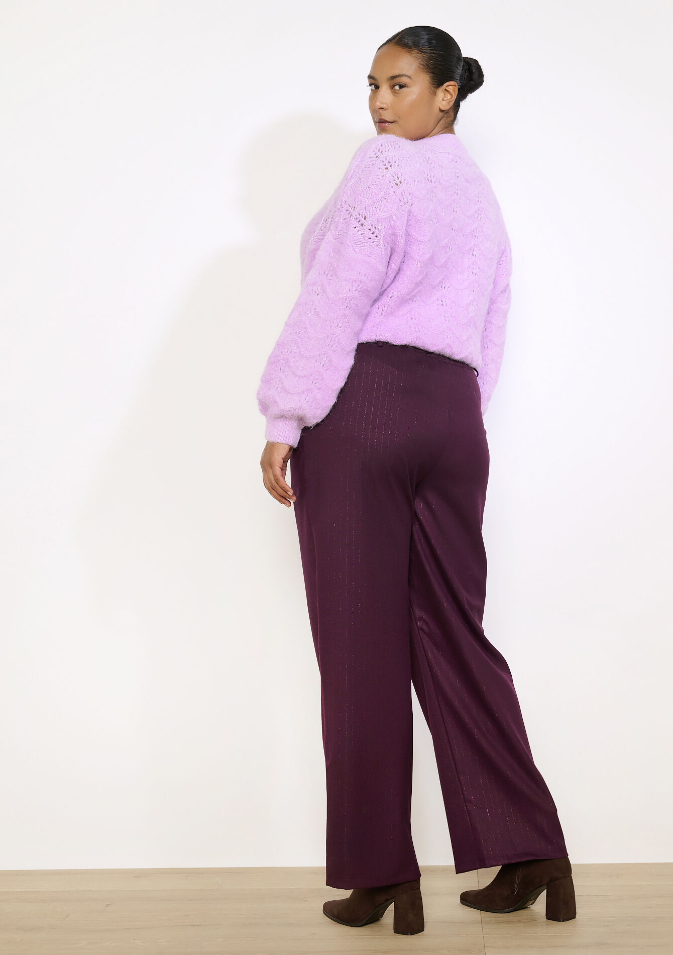 Wide-leg broek met plooien, Wide-leg broek met plooien - BORDEAUX WINE - 06100745_5514