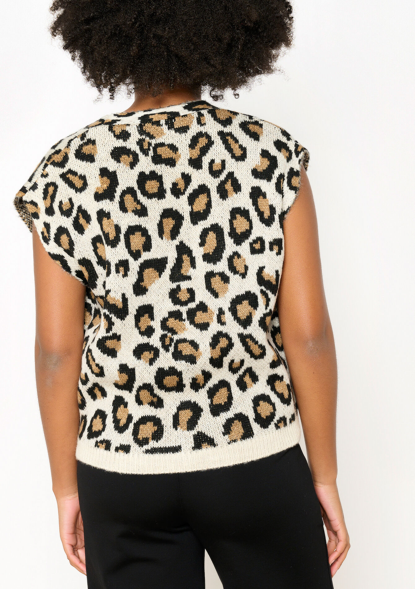 Jacquard cardigan with leopard print, Jacquard cardigan with leopard print - CAMEL BEIGE - 04101234_1132