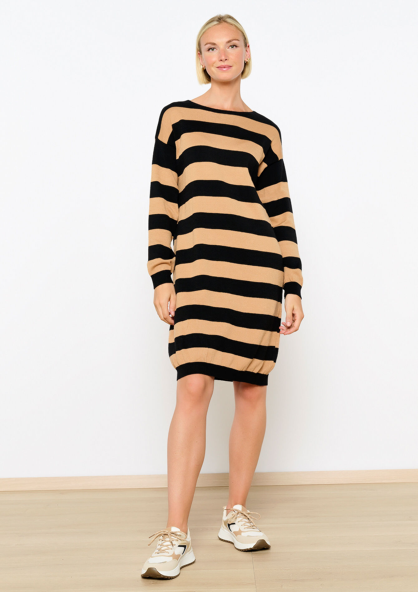 Oversized trui-jurk met strepen, Oversized trui-jurk met strepen - BLACK - 08103845_1119