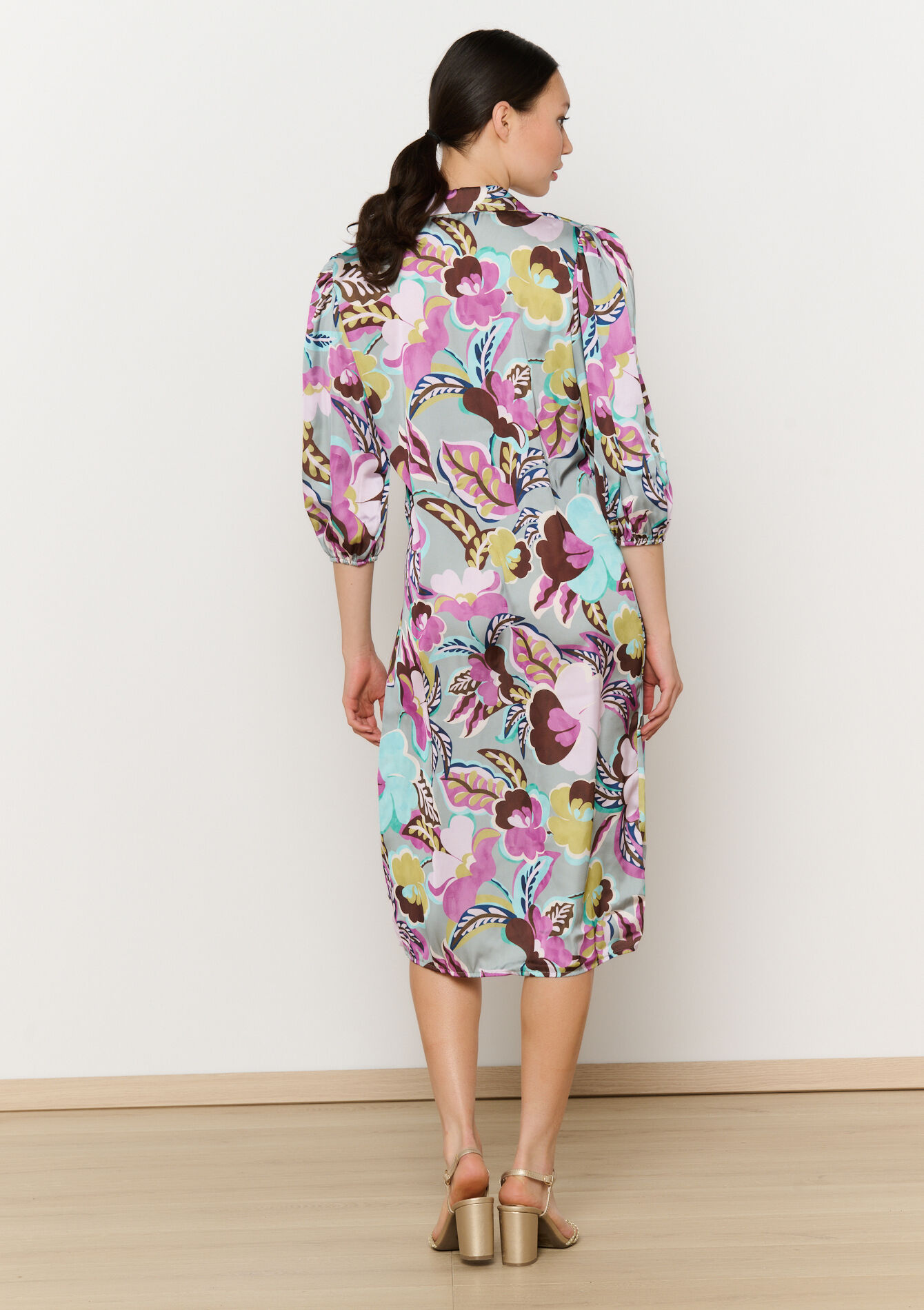 Robe chemise fendue imprimée, Robe chemise fendue imprimée - KHAKI MINT - 08602297_2542