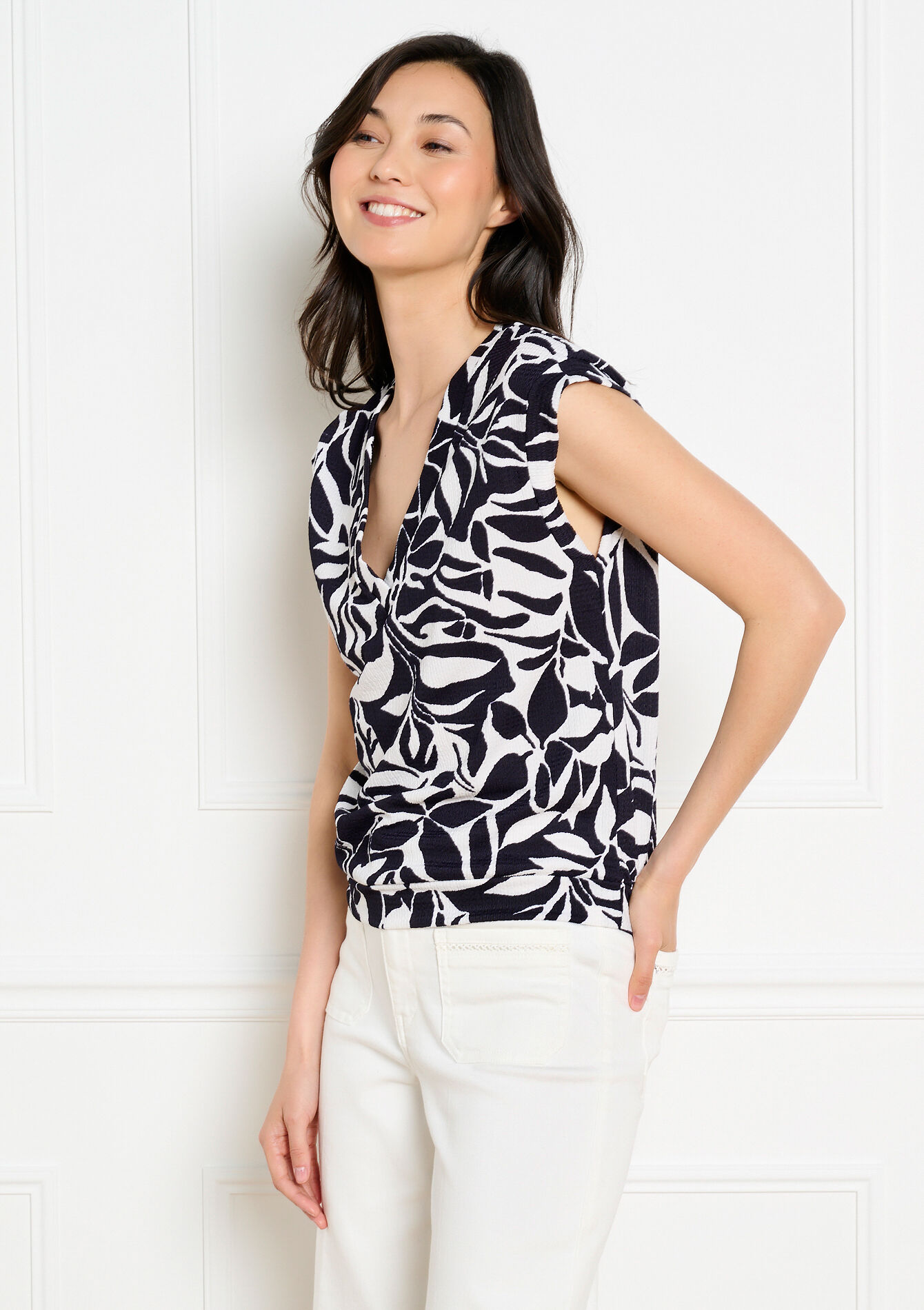 Top met bladmotief, Top met bladmotief - NAVY BASIC - 02302030_2723