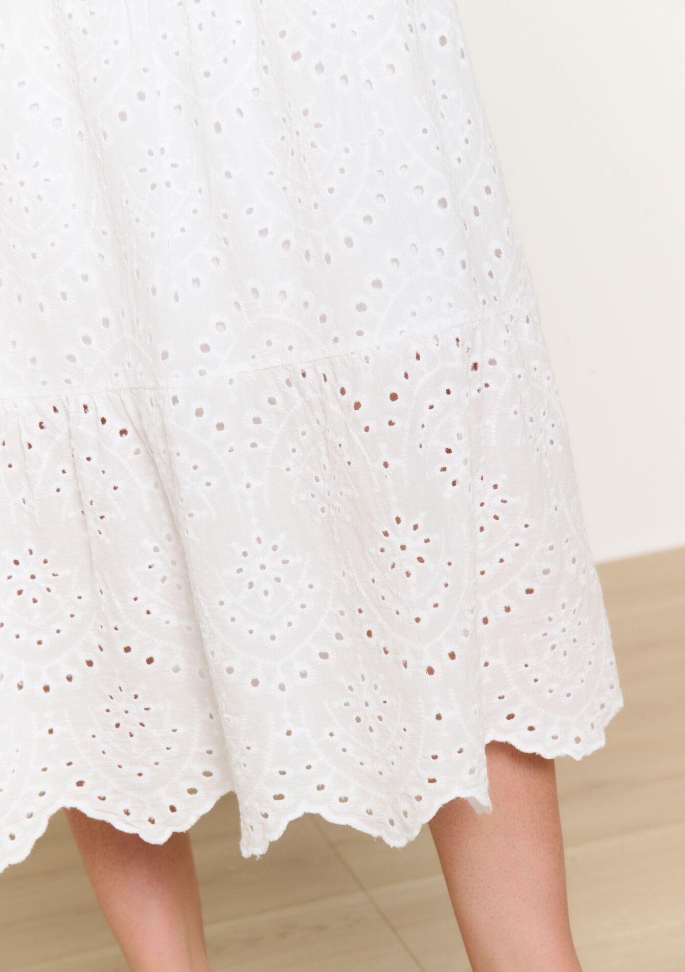 Jupe midi brodée, Jupe midi brodée - OPTICAL WHITE - 07101378_1019