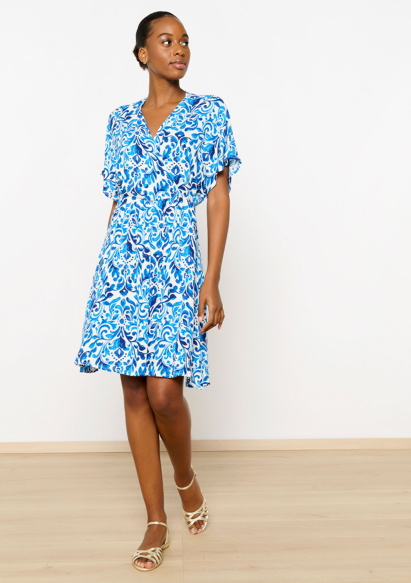 Robe courte à imprimé baroque, Robe courte à imprimé baroque - ELECTRIC BLUE - 08103445_1619