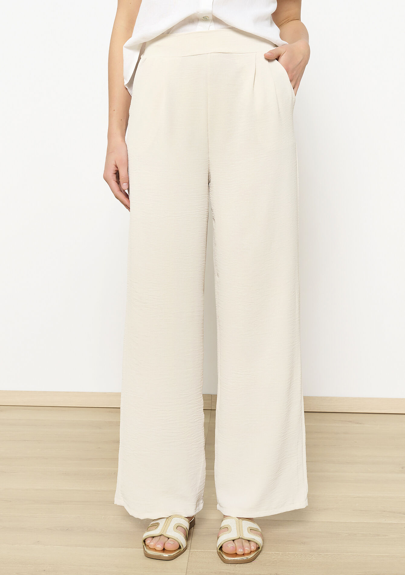 Wijde vloeiende broek - LT BEIGE - 06600961_2527