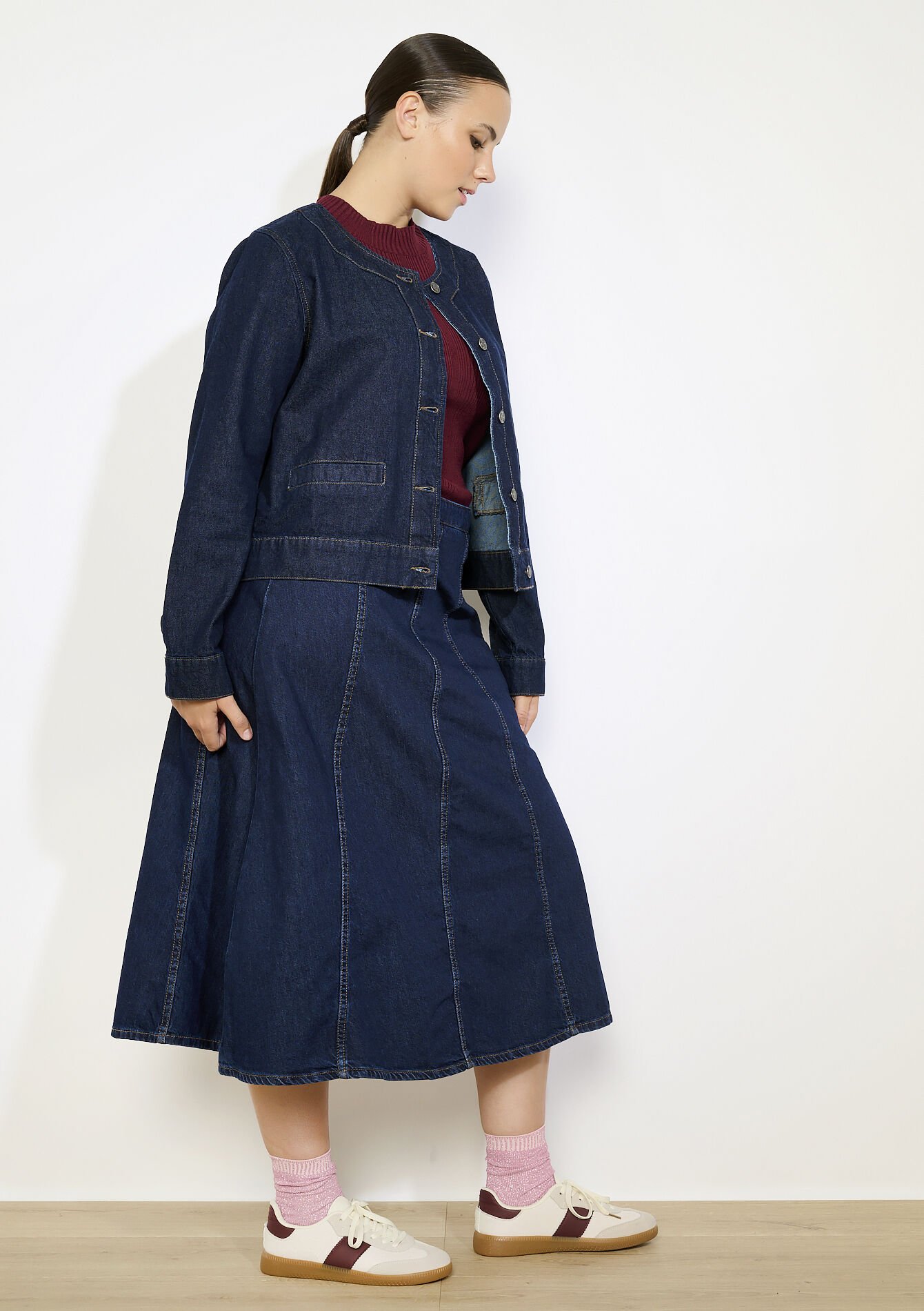 Denim midi-rok met flair, Denim midi-rok met flair - DARK BLUE - 07101400_0501