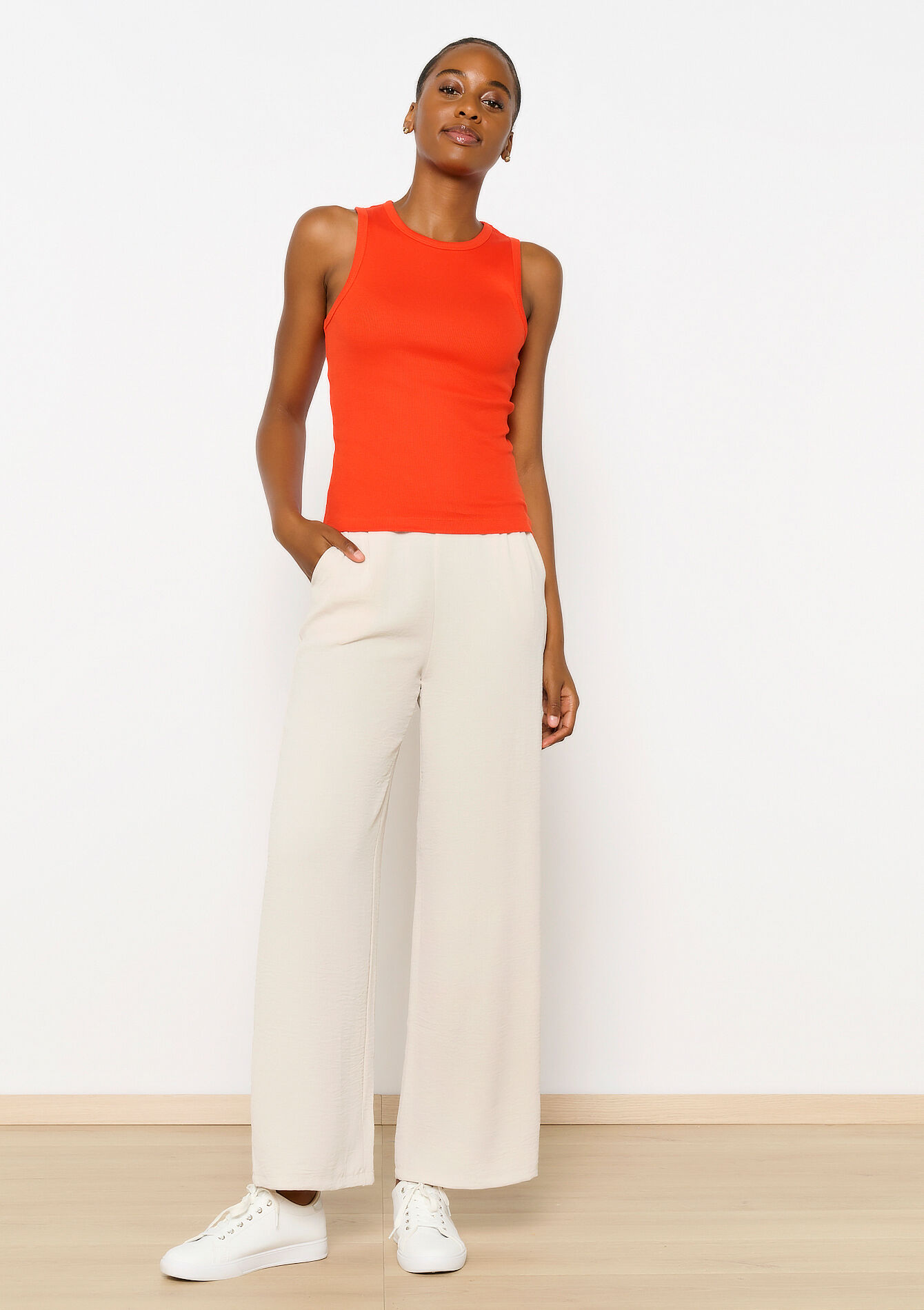 Geribbelde tanktop, Geribbelde tanktop - RED ORANGE - 02200390_1397