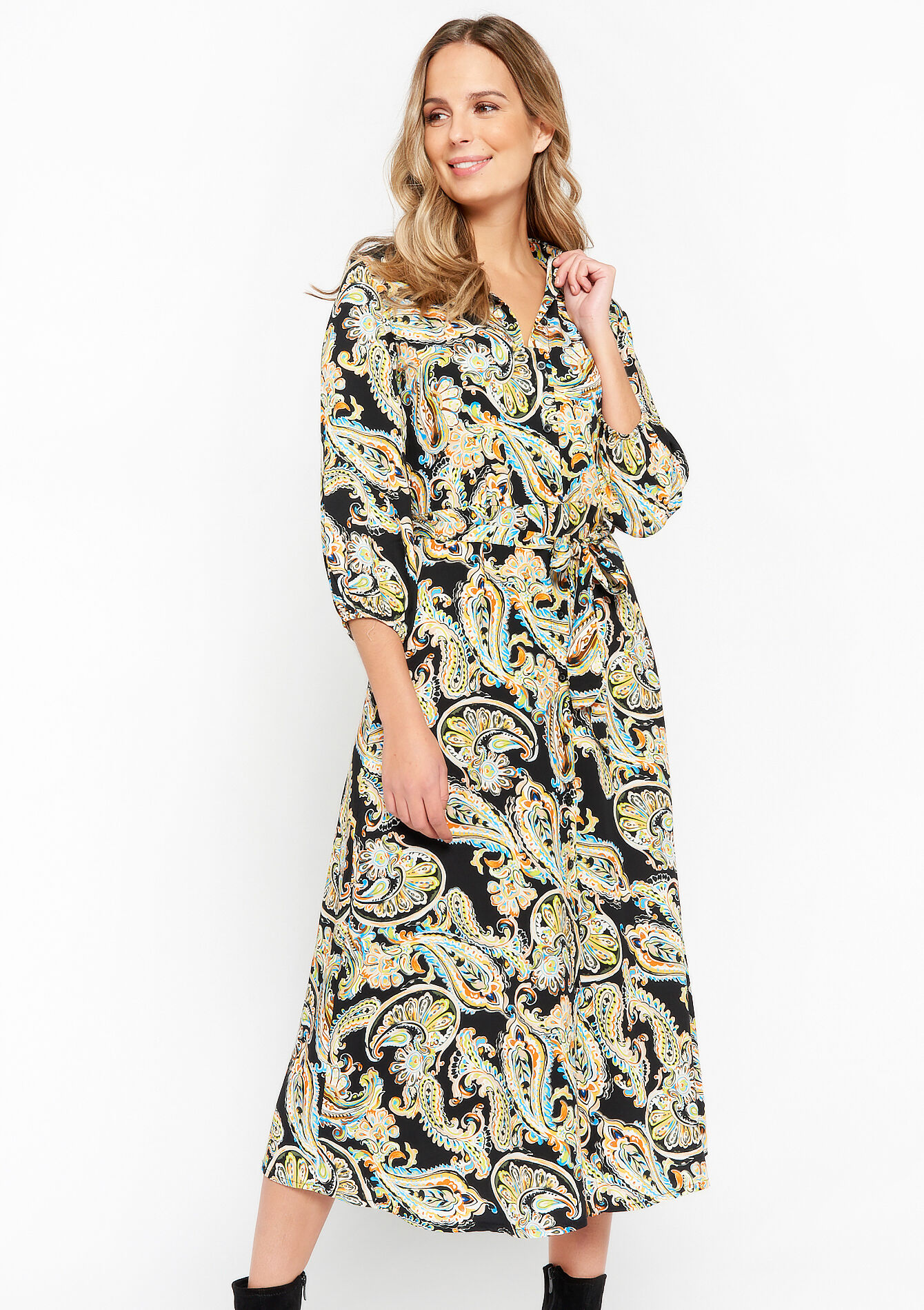 Shirt dress with paisley print, Shirt dress with paisley print - BLACK - 08601868_1119