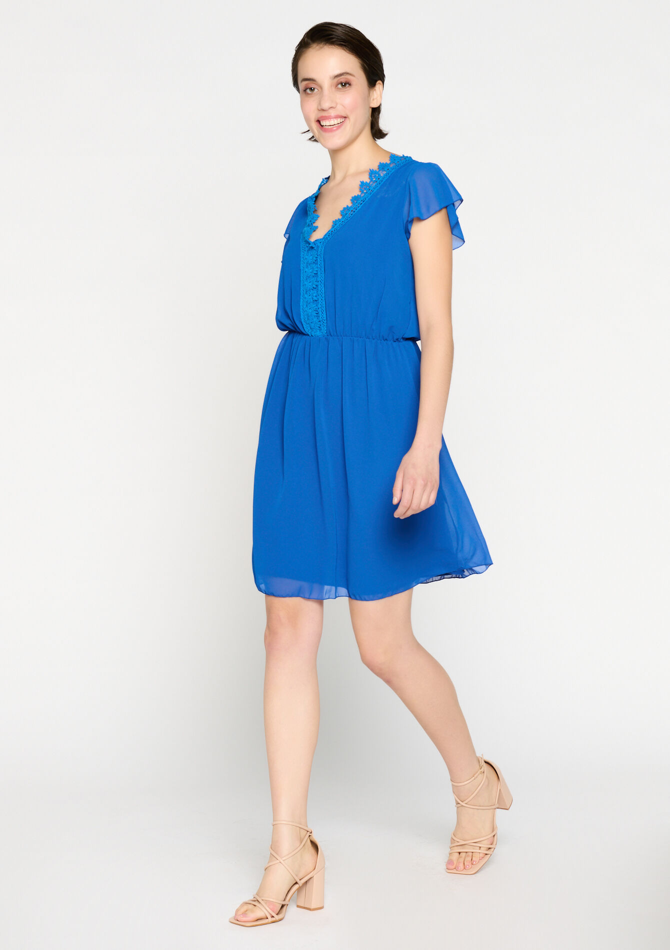 Straight dress with guipure lace, Straight dress with guipure lace - ELECTRIC BLUE - 08103364_1619