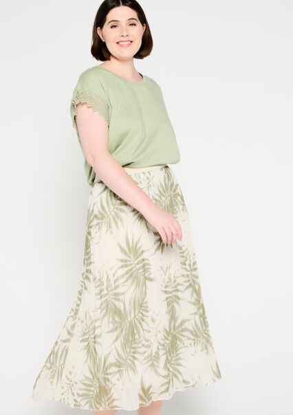 Plissé maxi skirt with palms - KHAKI FADED - 07100986_4326
