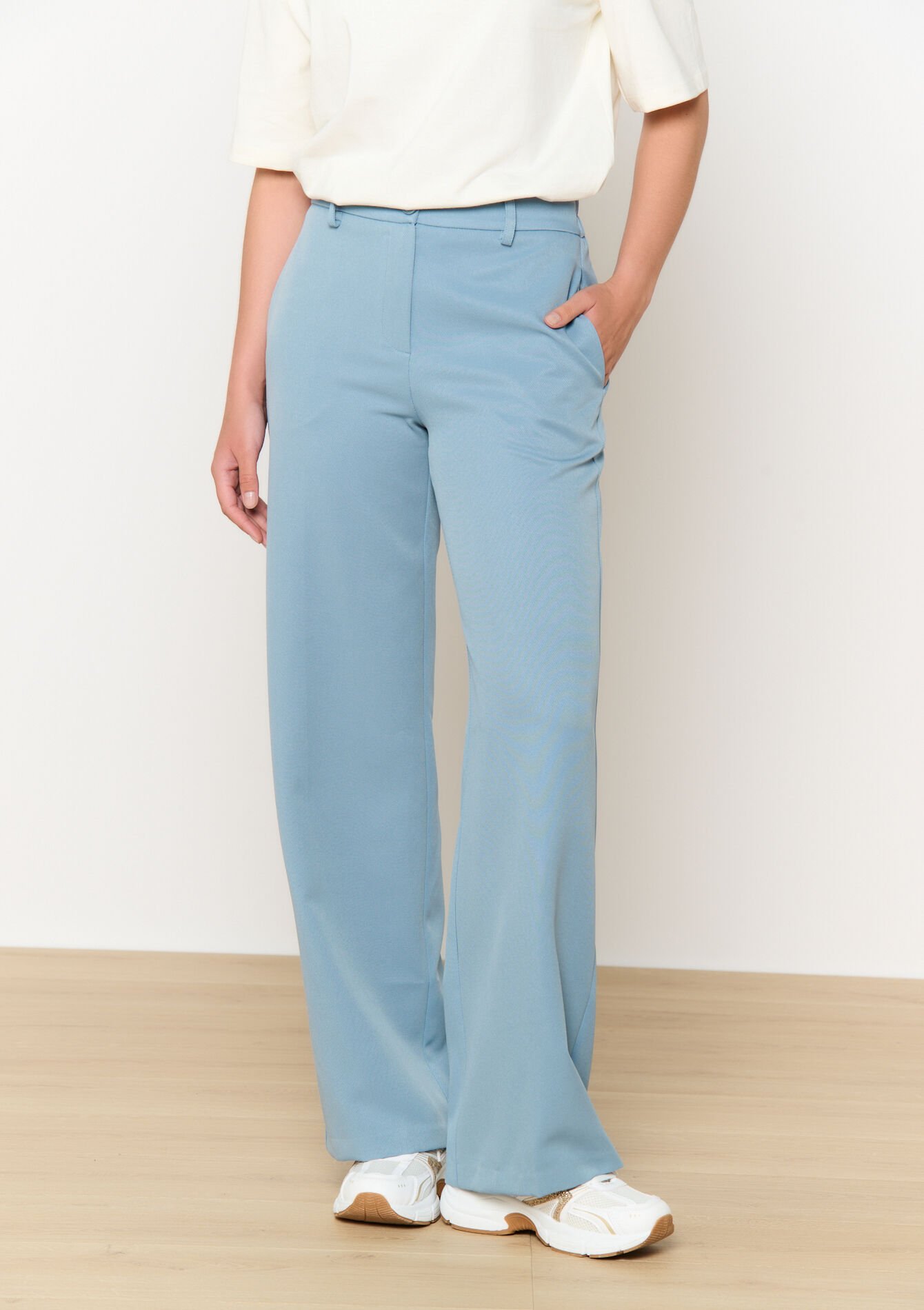 Wide leg broek in twill, Wide leg broek in twill - BLUE PASTEL - 06600957_3003