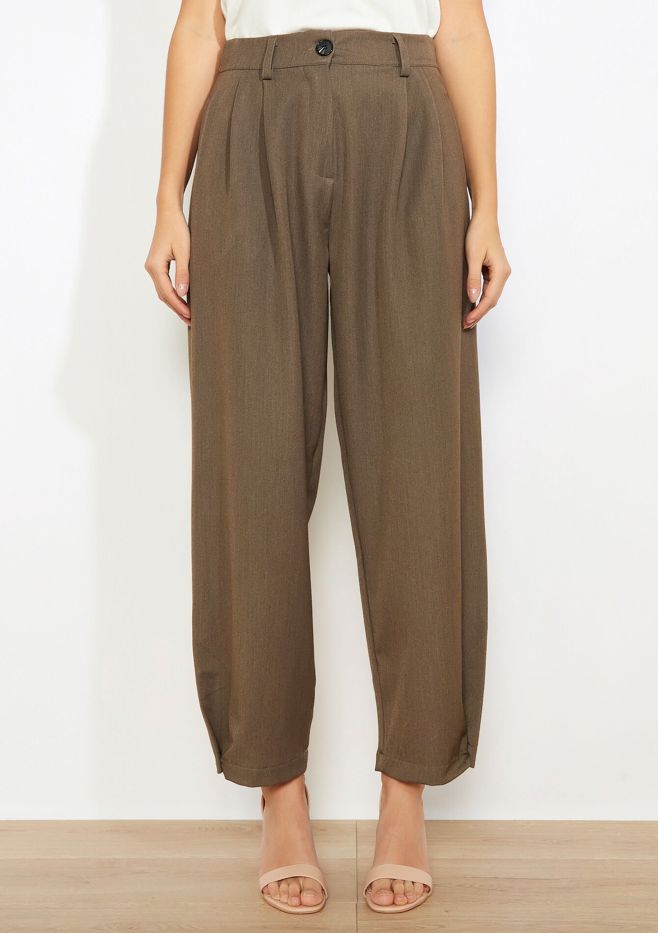Pantalon met plooien en valling - BROWN COFFEE - 06100791_3717