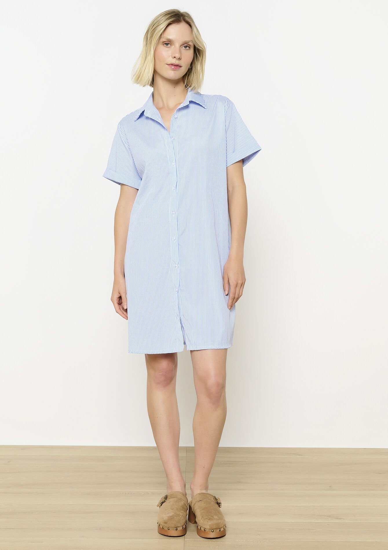 Casual mini shirt dress, Casual mini shirt dress - BLUE PASTEL - 08104187