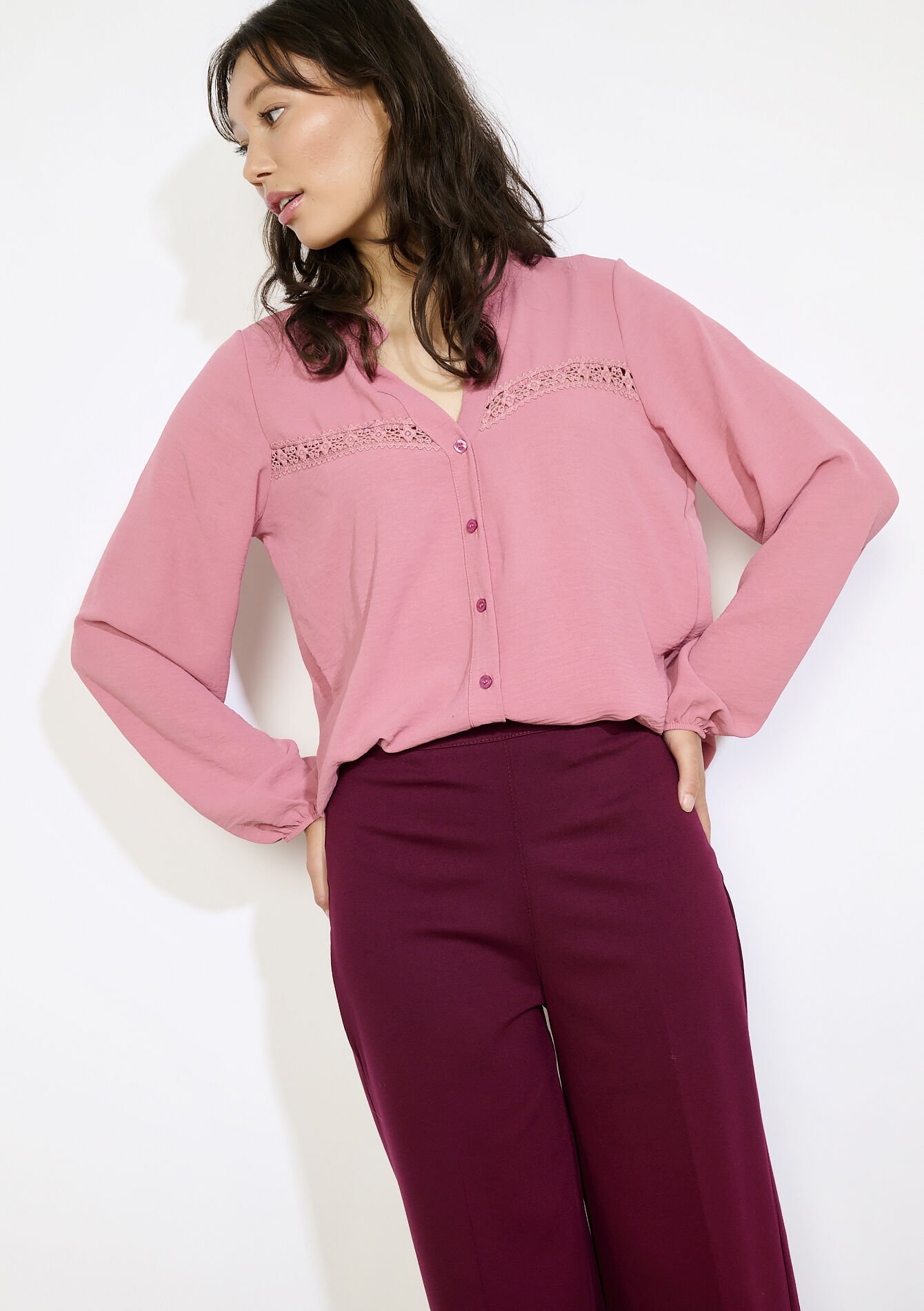 Blouse fluide à détails crochet, , back