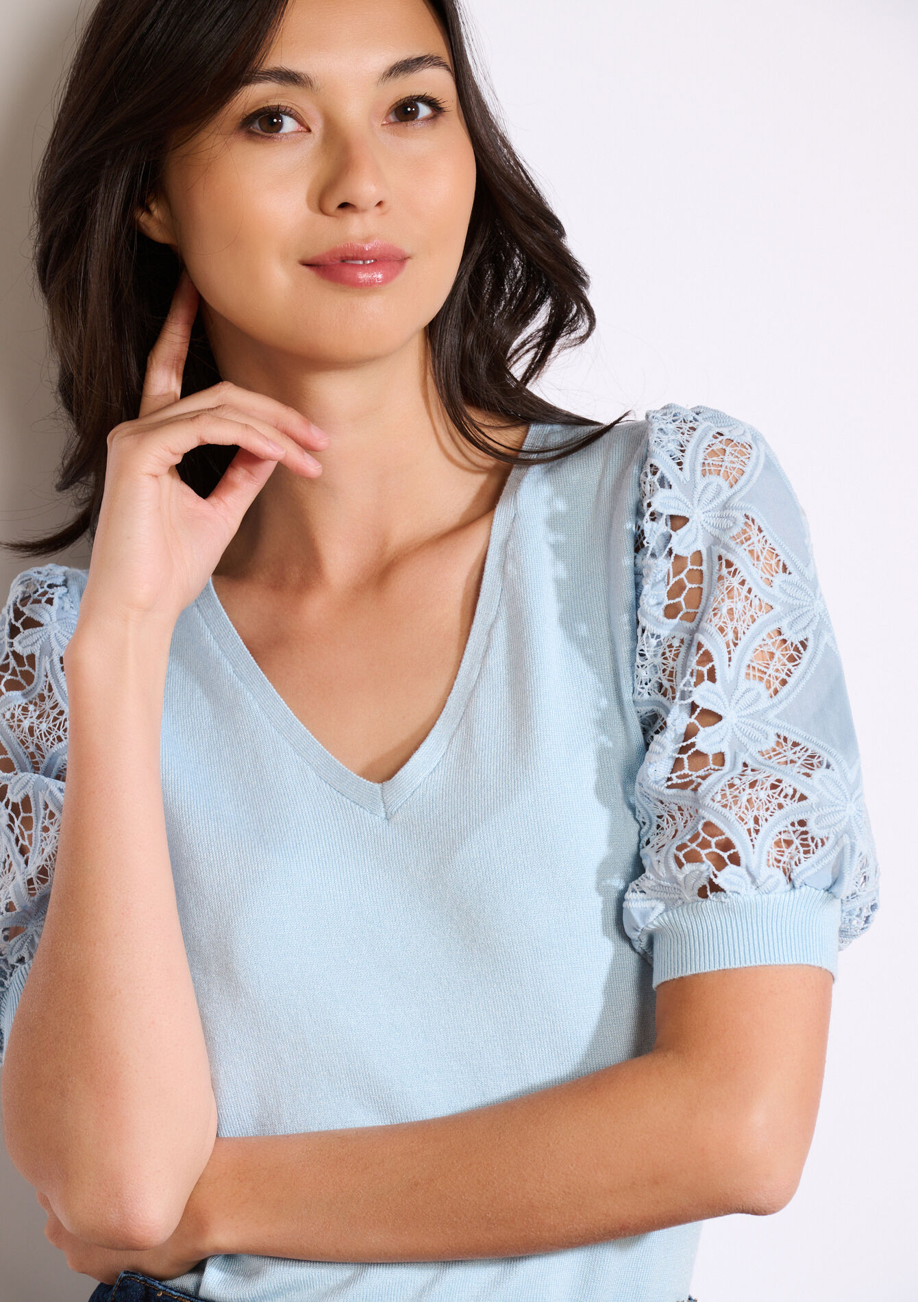 Trui met korte kanten mouwen, Trui met korte kanten mouwen - LIGHT BLUE - 04006987_1709