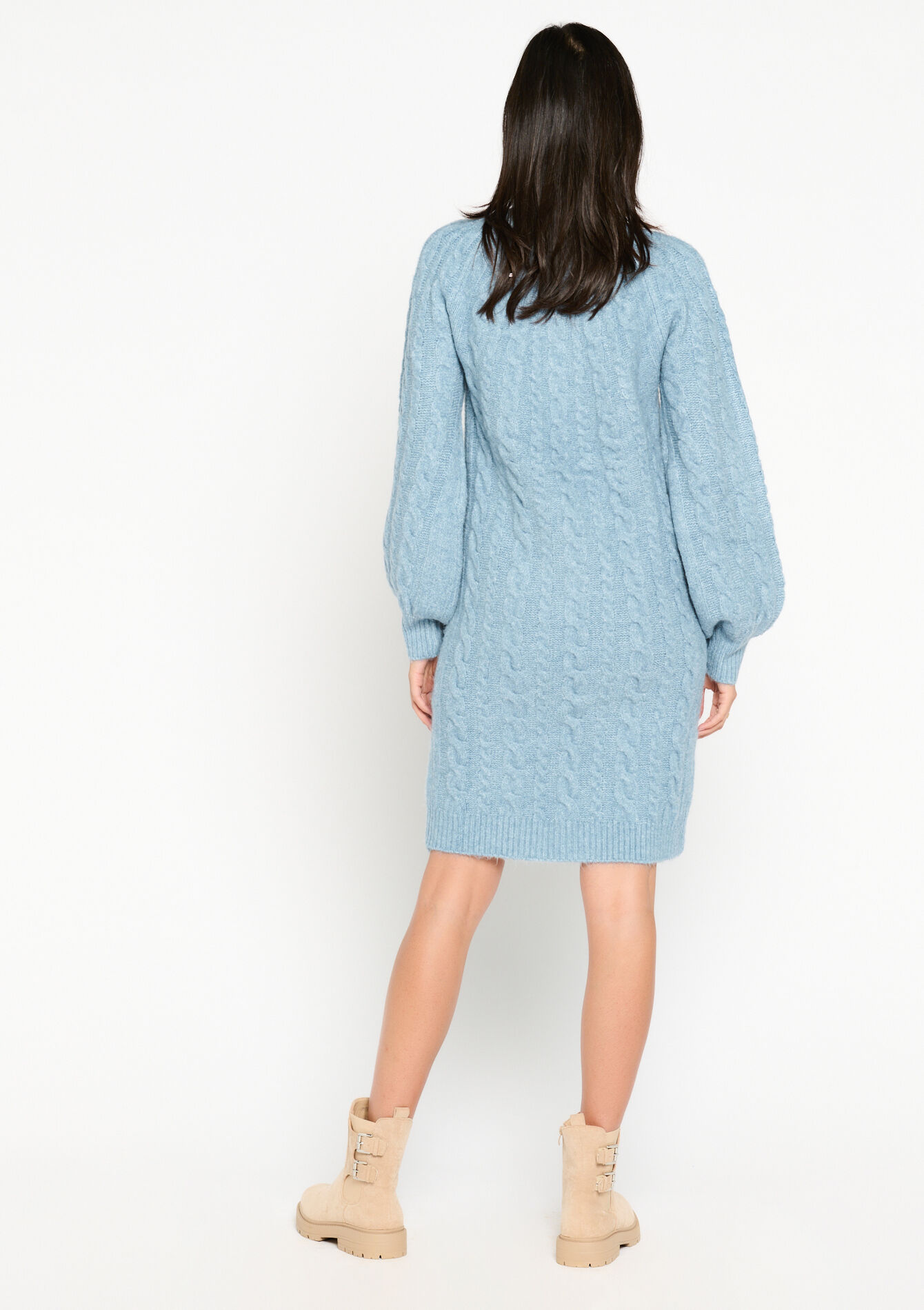 Gebreide jurk met kabels, Gebreide jurk met kabels - LIGHT BLUE MEL - 08103303_1541