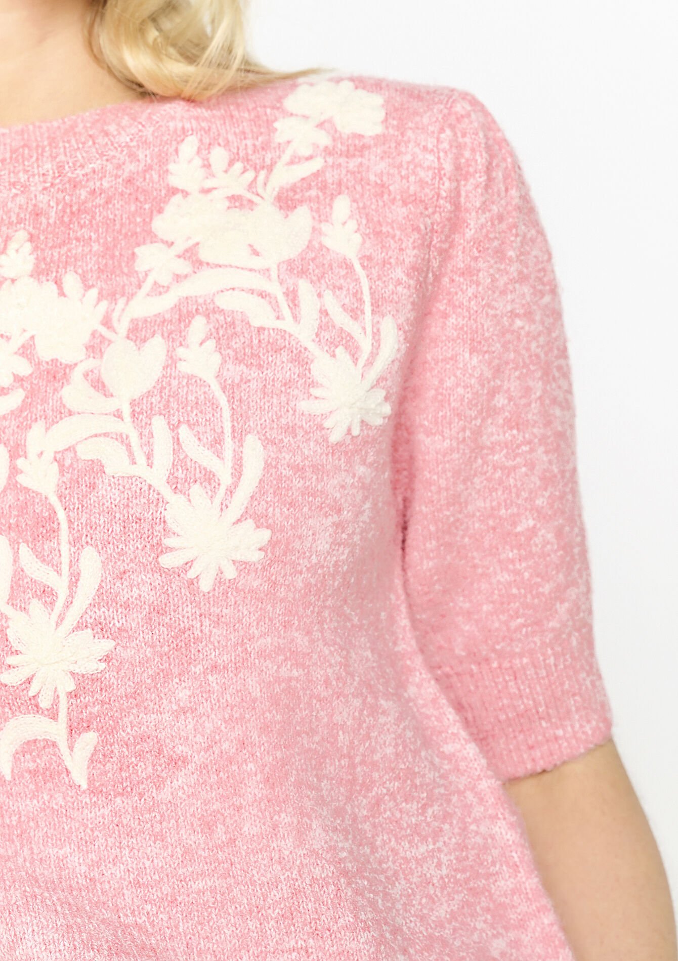Floral embroidered sweater, Floral embroidered sweater - LIGHT PINK - 04006842_1303