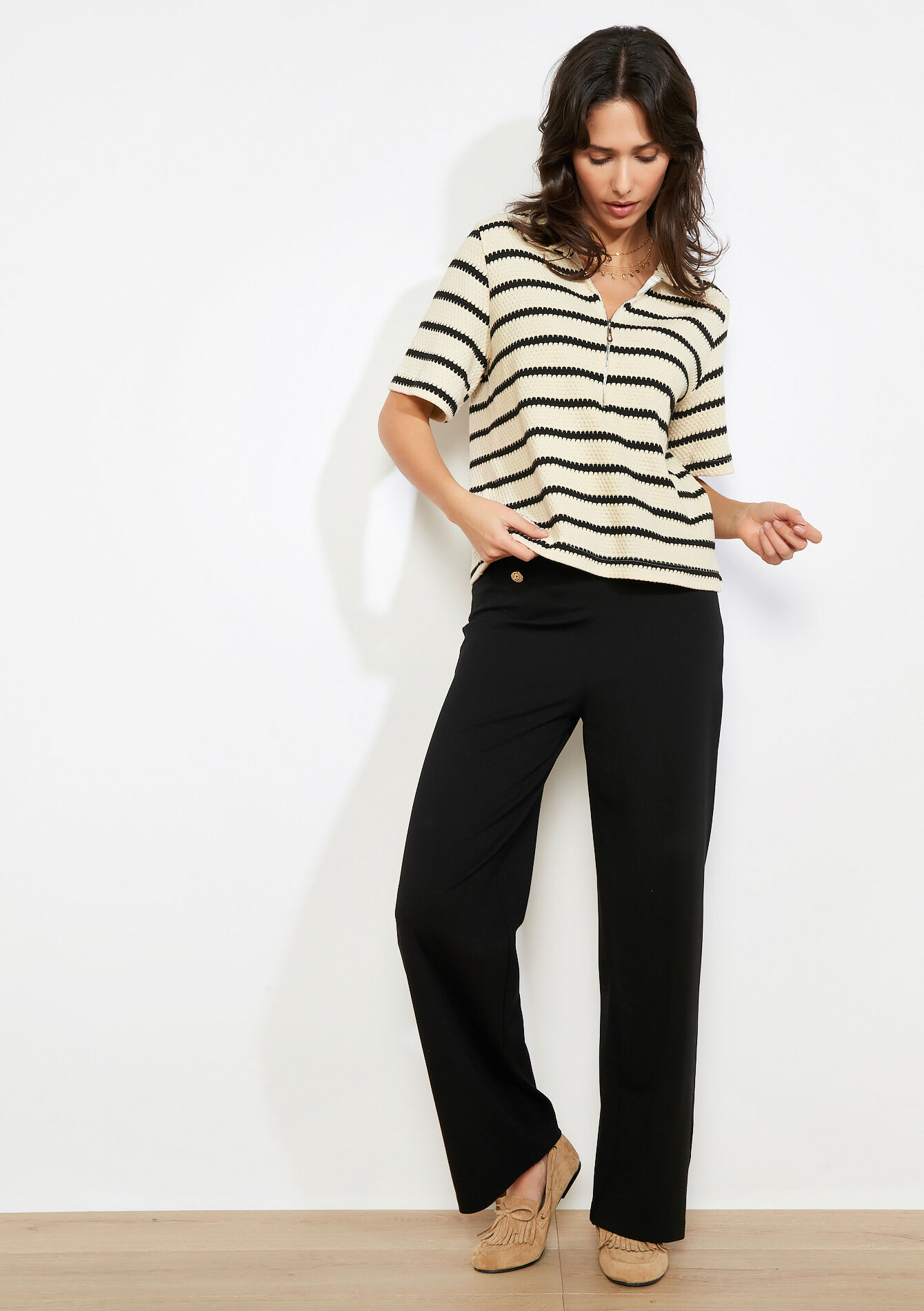 Gestreepte polo met rits - VANILLA WHITE - 02302001_1013