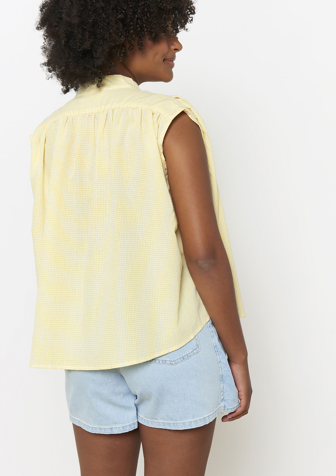 Blouse brodée sans manches - YELLOW PASTEL - 05702816_5004