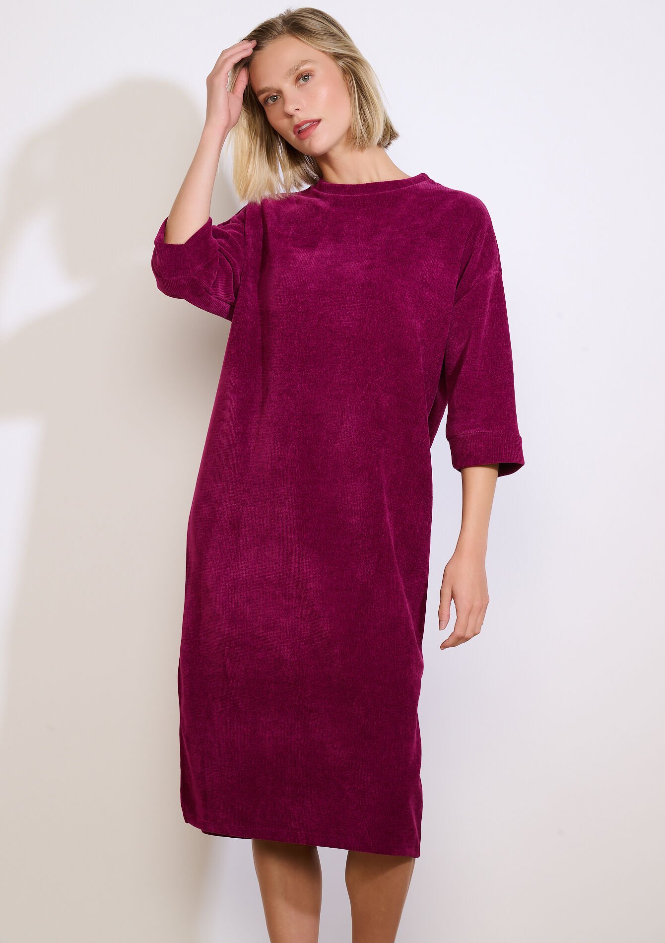 Ribfluwelen midi-jurk, Ribfluwelen midi-jurk, , back