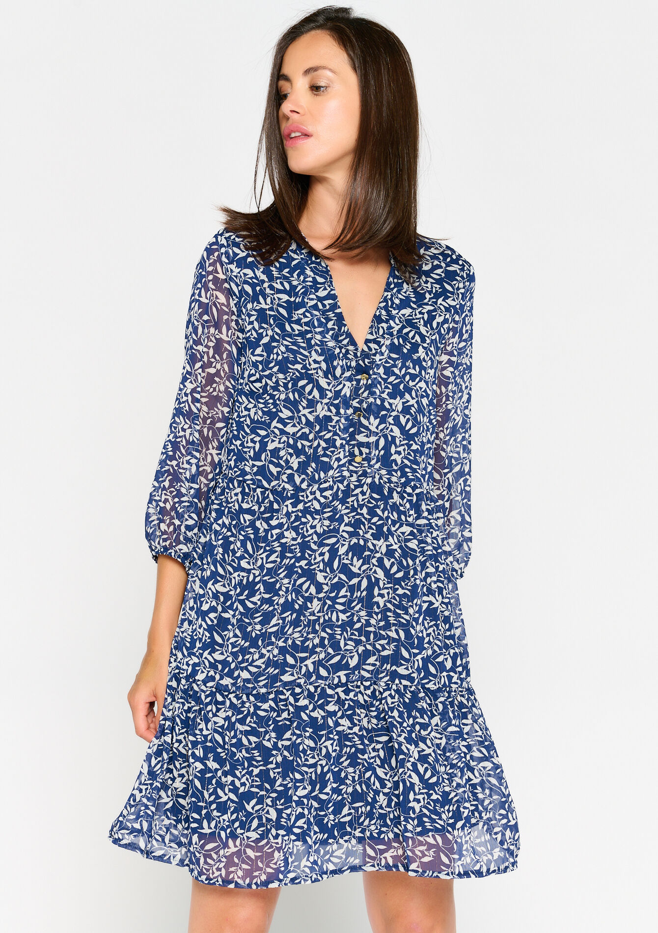 Robe à imprimé fleuri en lurex, Robe à imprimé fleuri en lurex - NAVY BASIC - 08102983_2723
