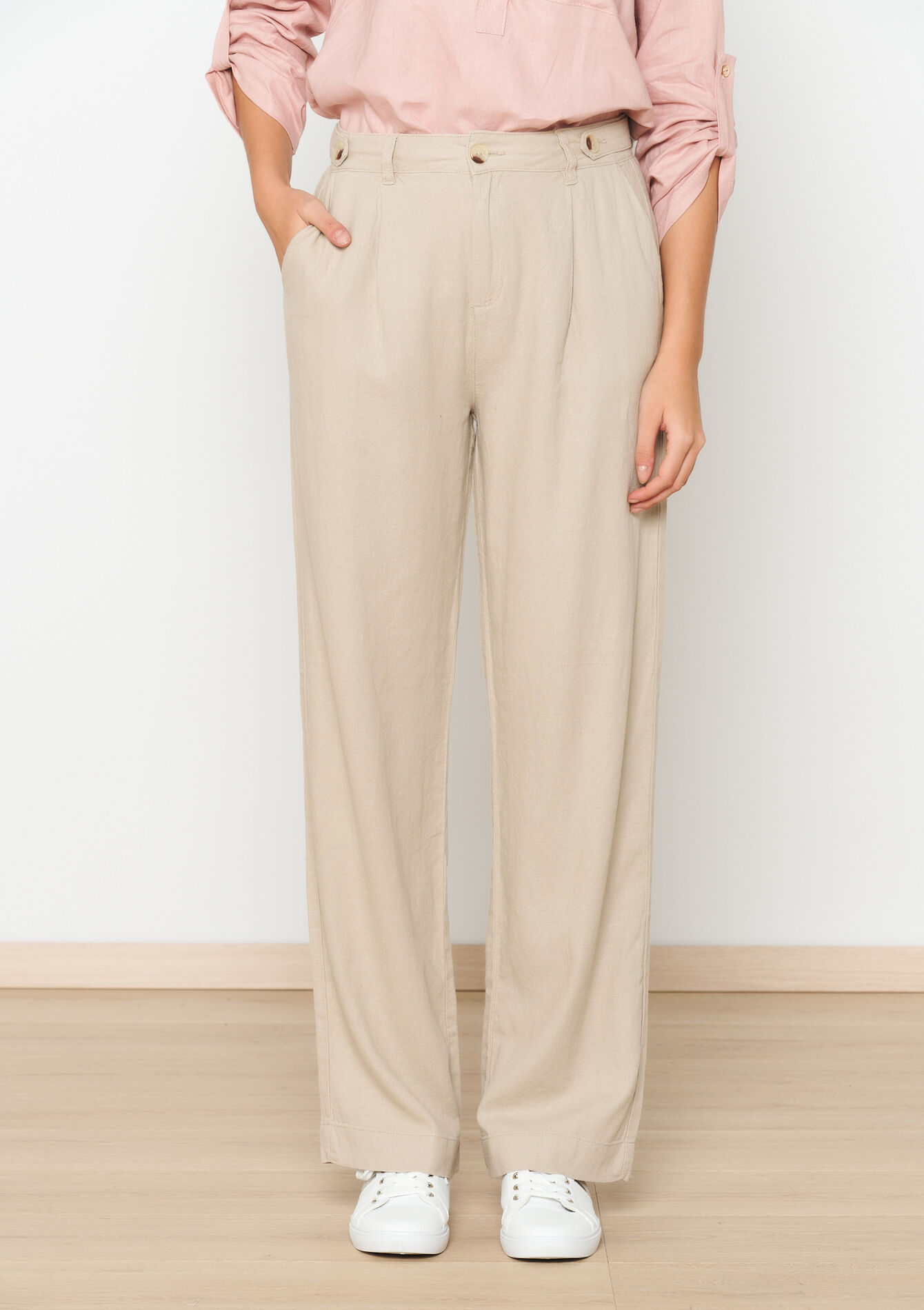 Getailleerde linnen broek, Getailleerde linnen broek - LIGHT TAUPE - 06100574_2572