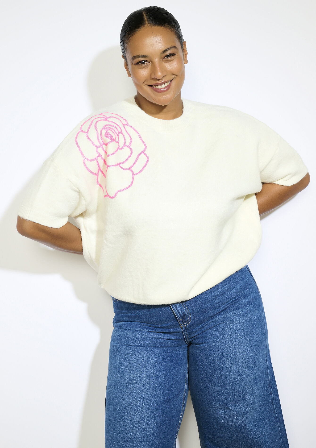 Trui met bloemenmotief - VANILLA WHITE - 04006981_1013