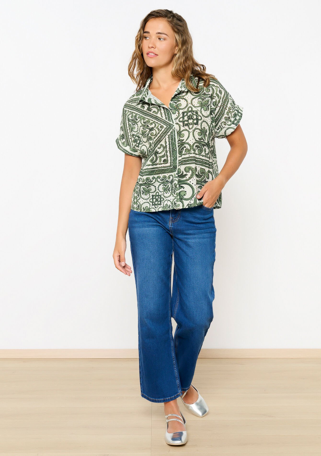 Chemise à imprimé et broderie, Chemise à imprimé et broderie - OFFWHITE - 05702629_1001