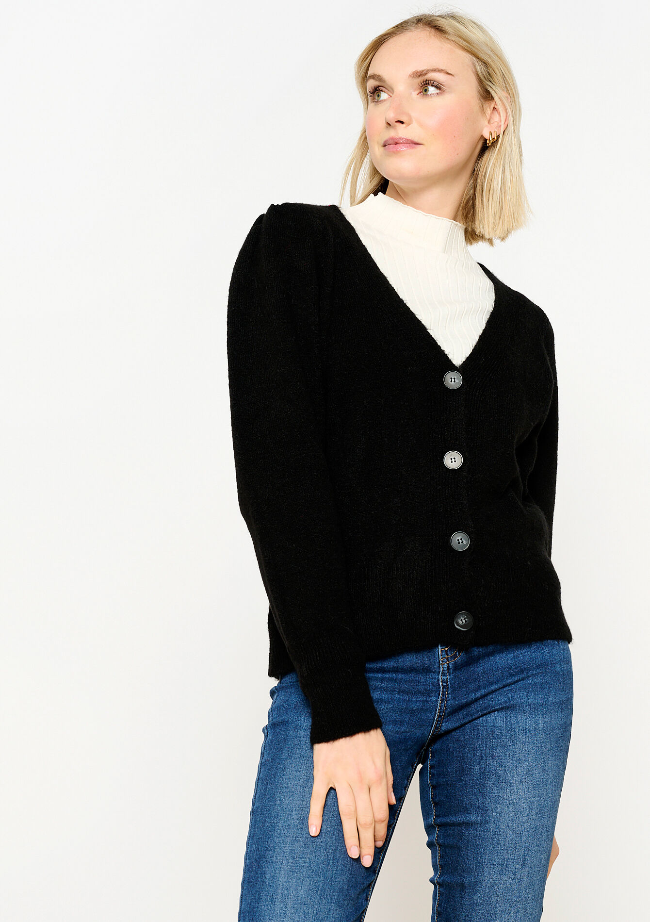 Cardigan with V-neck - BLACK - 04101116_1119