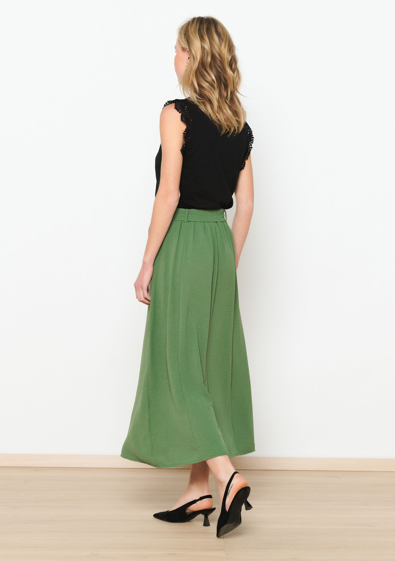 Jupe longue en tissu crêpé, Jupe longue en tissu crêpé - KHAKI MED - 07101228_4327