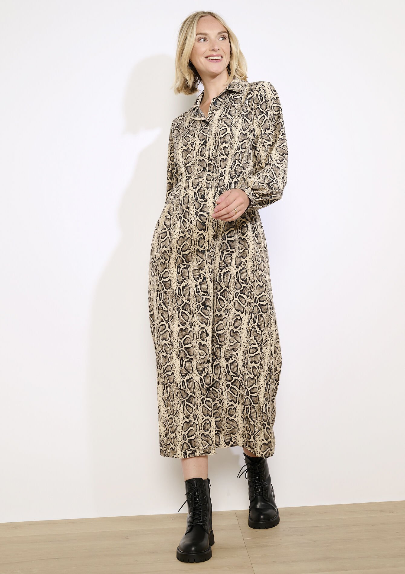 Flowing printed midi dress - LT BEIGE - 08104393_2527
