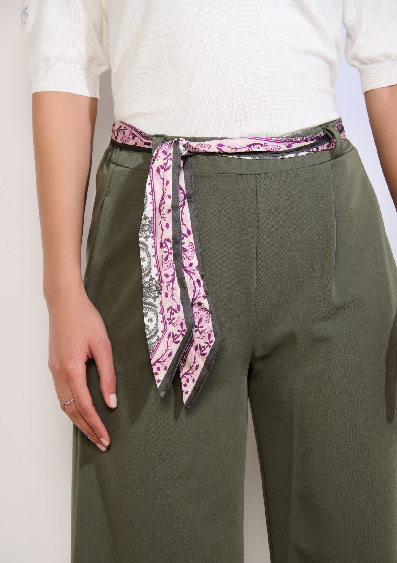 Wide-leg high-waist trousers - KHAKI MED - 06601118_4327