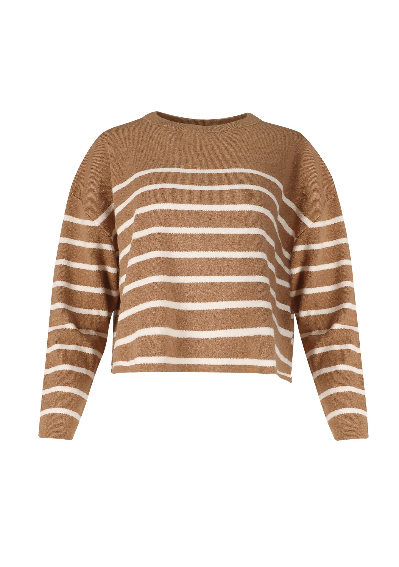 Korte trui met strepen, Korte trui met strepen - LIGHT CAMEL - 04006146_3814