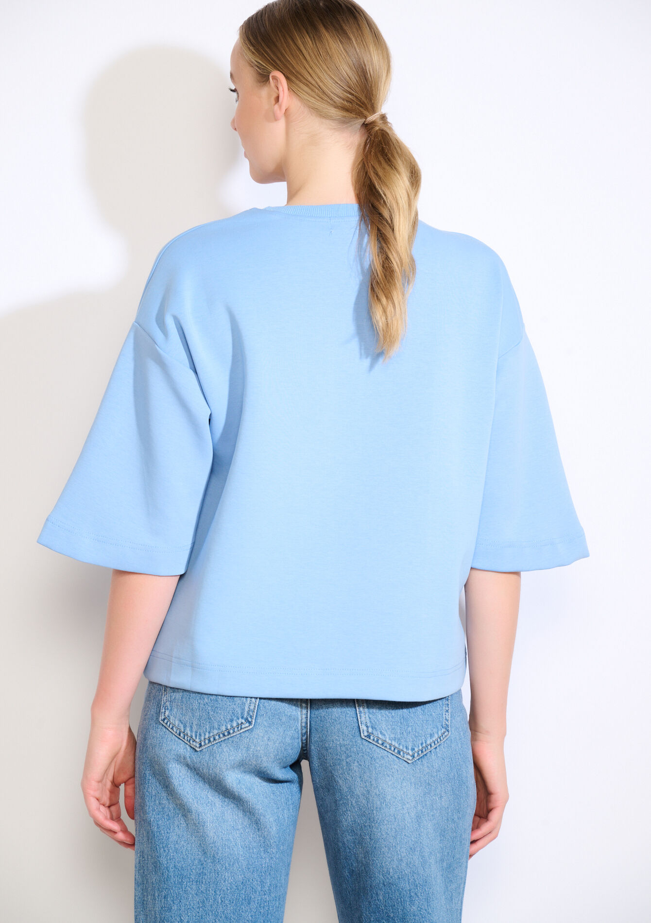 Sweat met paillettenbloem, Sweat met paillettenbloem - BLUE PASTEL - 03001808_3003