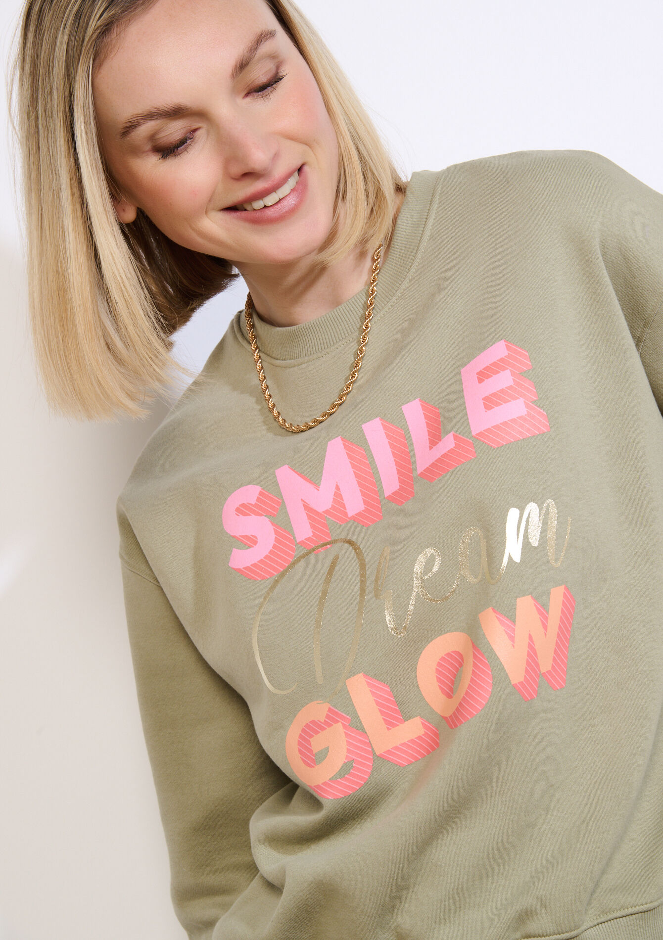 Sweater met tekstprint - KHAKI FADED - 03001820_4326