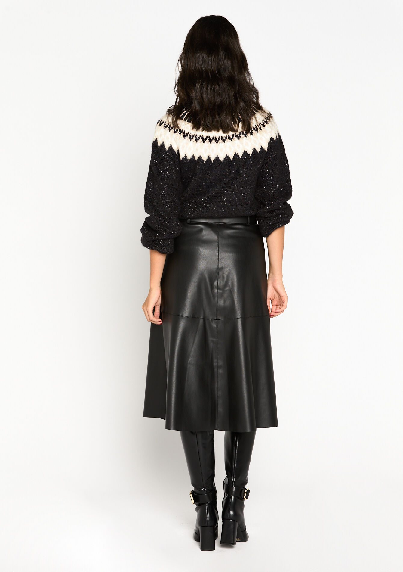 Midi-rok in faux leder, Midi-rok in faux leder - BLACK - 07101027_1119