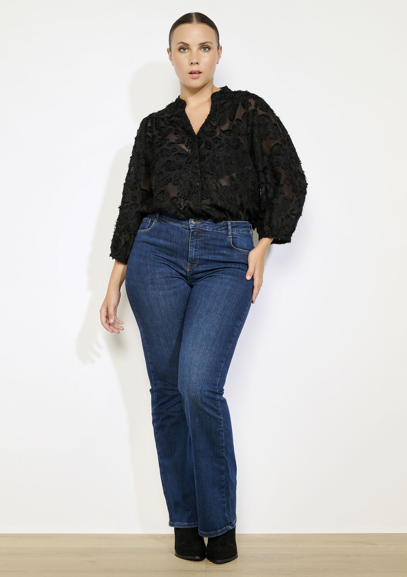 Bootcut jeans met hoge taille, Bootcut jeans met hoge taille - DARK BLUE - 22000595_0501