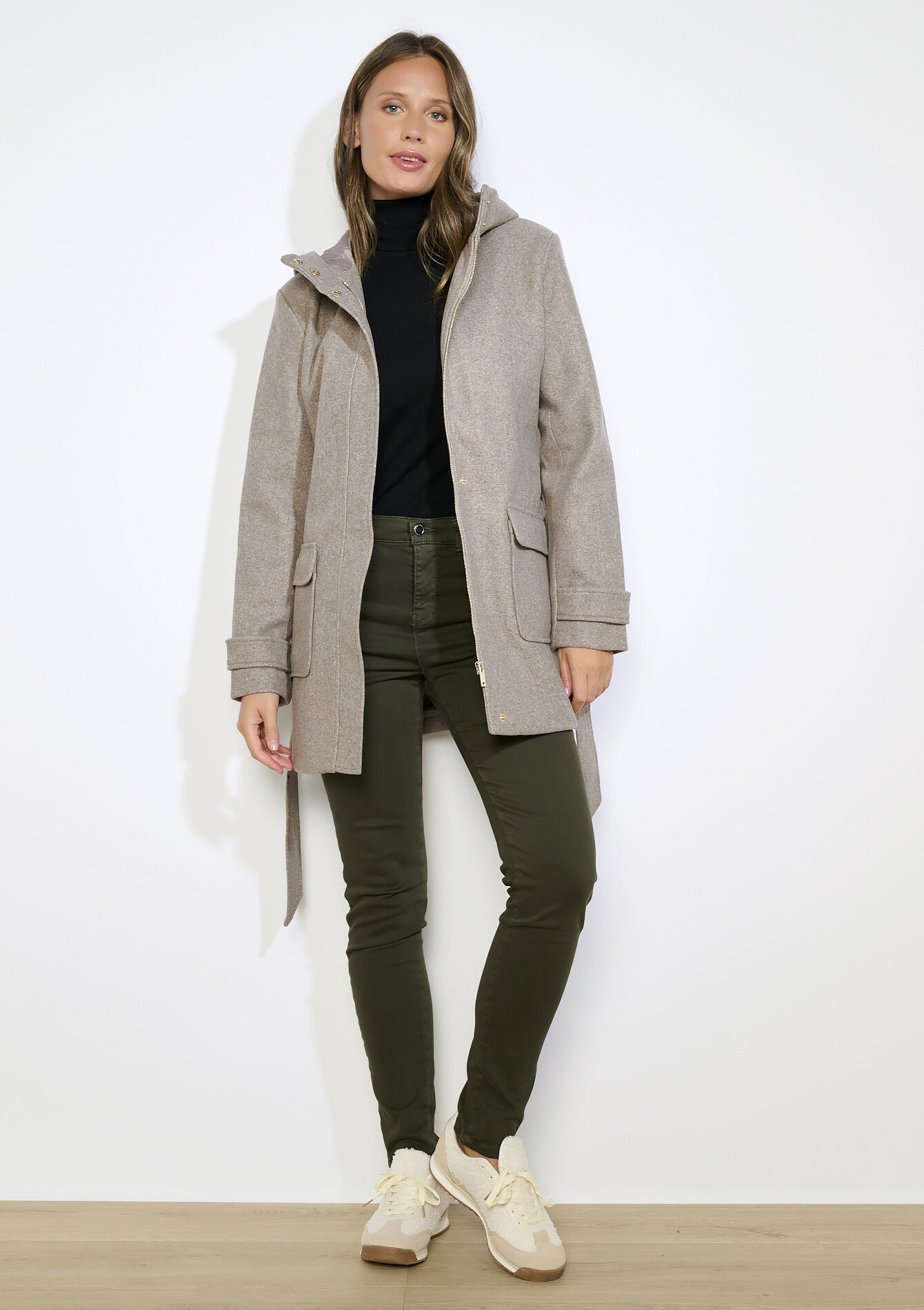 Wollen mantel met ceintuur, Wollen mantel met ceintuur - TAUPE - 23000746_1021