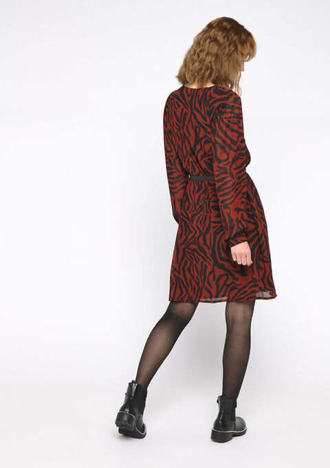 Jurk Met V Hals Riempje En Tijgerprint Lolaliza