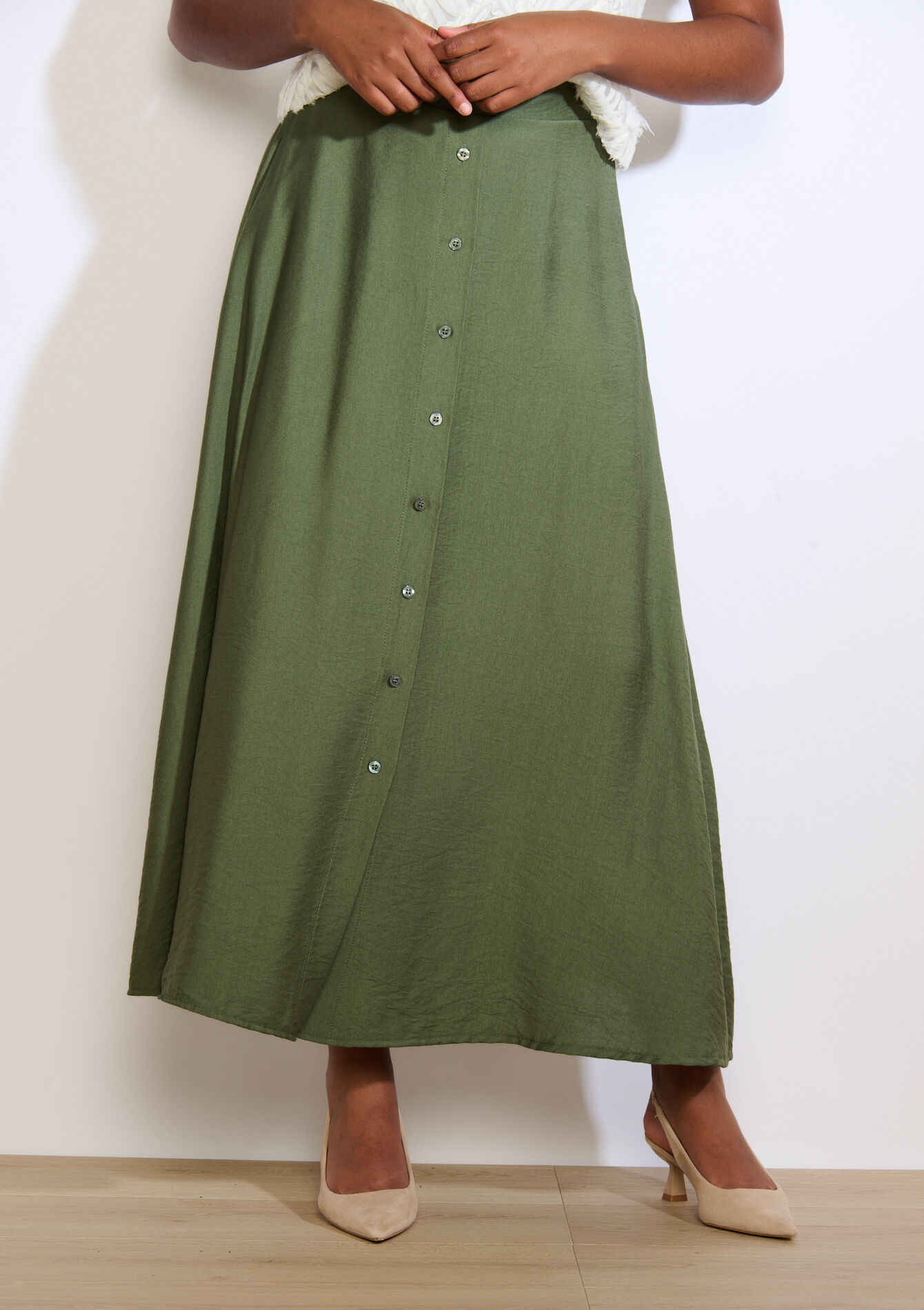 Soepele midirok met knopen, Soepele midirok met knopen - KHAKI MED - 07101393_4327