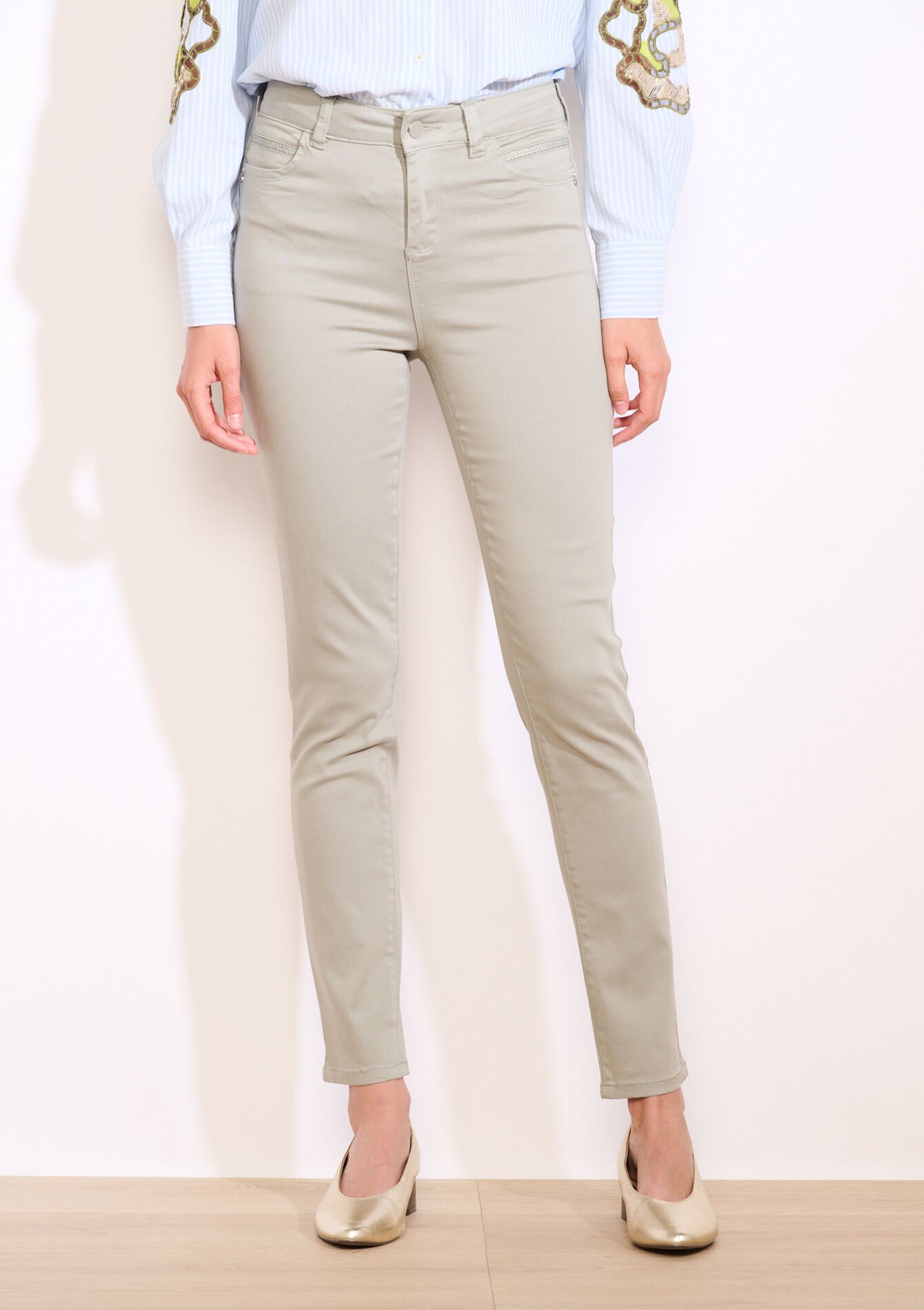 High-waist slim trousers, High-waist slim trousers - KHAKI FADED - 06004601_4326