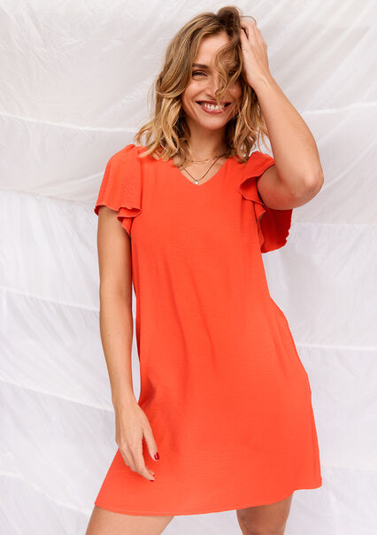 Straight dress with butterfly sleeves - BRIGHT ORANGE - 08103628_088